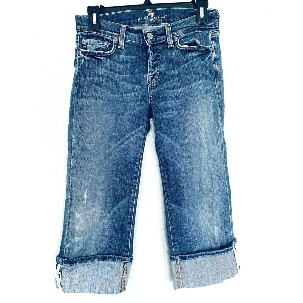 7 For All Mankind Jeans Size 25 Crop Boycut Rolled Distressed Button Fly Y2K